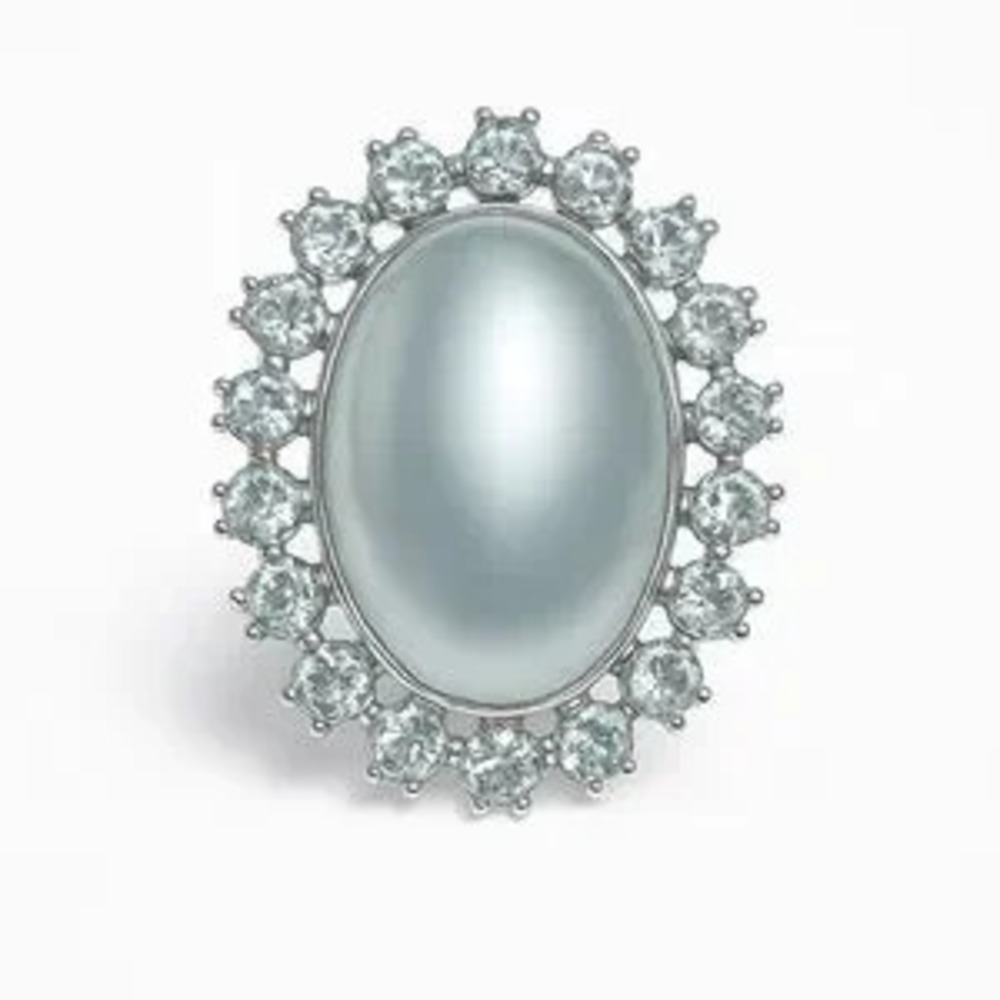 Silver And Oval White Pearl Accent Brooch